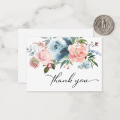 Dusty Blue & Blush Pink Floral Dank u Notitiekaartje (Voorkant / Achterkant in situ)