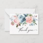 Dusty Blue & Blush Pink Floral Dank u Notitiekaartje (Voorkant)
