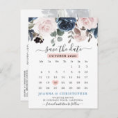 Dusty Blue Blush Pink Floral De datum opslaan Aankondigingskaart (Voorkant / Achterkant)