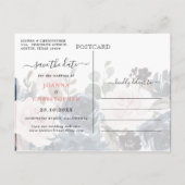 Dusty Blue Blush Pink Floral De datum opslaan Aankondigingskaart (Achterkant)