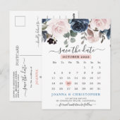 Dusty Blue Blush Pink Floral De datum opslaan Briefkaart (Voorkant / Achterkant)