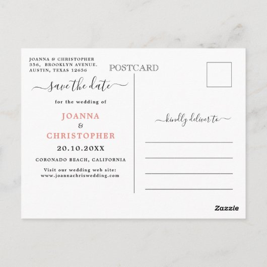 Dusty Blue Blush Pink Floral De datum opslaan Briefkaart (Achterkant)