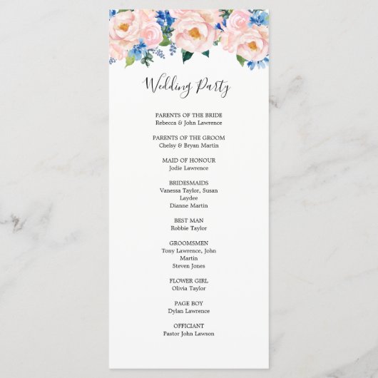 Dusty Blue Blush Pink Floral Eucalyptus Weddenscha Programmakaart (Achterkant)