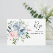 Dusty Blue & Blush Pink Floral met Maaltijd RSVP C (Staand voorkant)