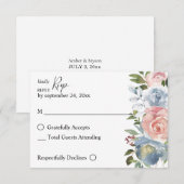 Dusty Blue & Blush Pink Floral no Meal RSVP Card (Voorkant / Achterkant)