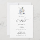 Dusty Blue Blush Pink Floral Photo Couples Shower Kaart (Voorkant)