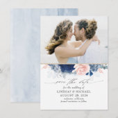 Dusty Blue & Blush Pink Floral Save the Date Foto Aankondiging (Voorkant / Achterkant)