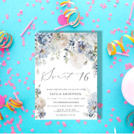 Dusty Blue & Blush Pink Floral Sweet 16 Verjaardag Kaart