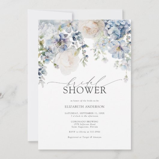 Dusty Blue & Blush Pink Floral Vrijgezellenfeest Kaart (Voorkant)