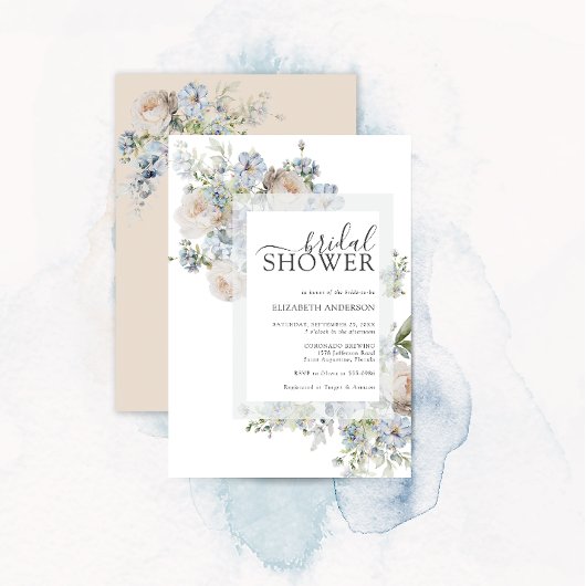 Dusty Blue & Blush Pink Floral Vrijgezellenfeest Kaart