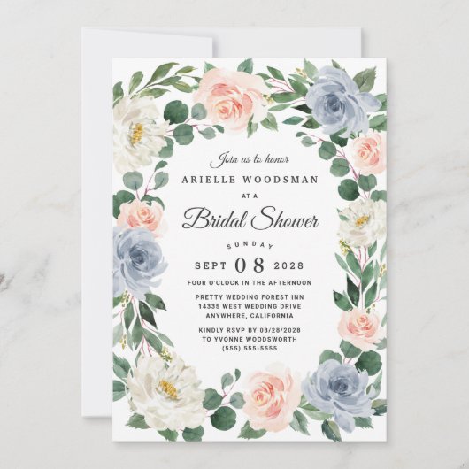 Dusty Blue Blush Pink Floral Vrijgezellenfeest Kaart (Voorkant)