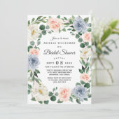 Dusty Blue Blush Pink Floral Vrijgezellenfeest Kaart (Staand voorkant)