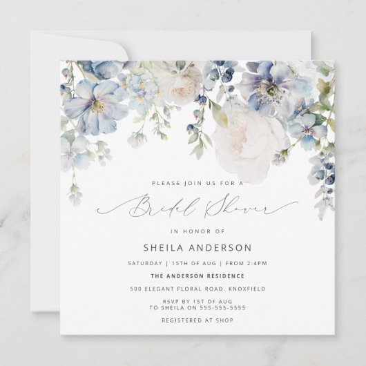 Dusty Blue & Blush Pink Floral Vrijgezellenfeest Kaart (Voorkant)