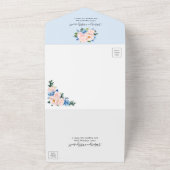 Dusty Blue Blush Pink Floral Waterverf Wedding All In One Uitnodiging (Buitenkant)