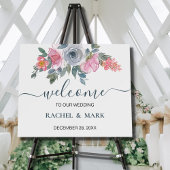 Dusty Blue Blush Pink Floral Weddenschap Welkomstt Poster