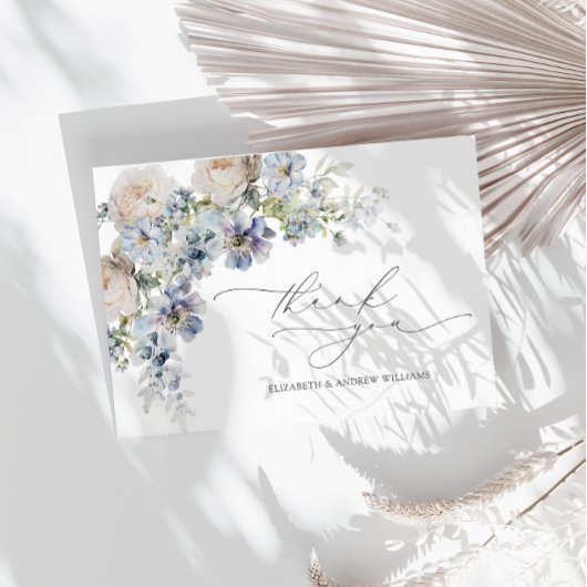 Dusty Blue Blush Pink Floral Wedding Bedankkaart