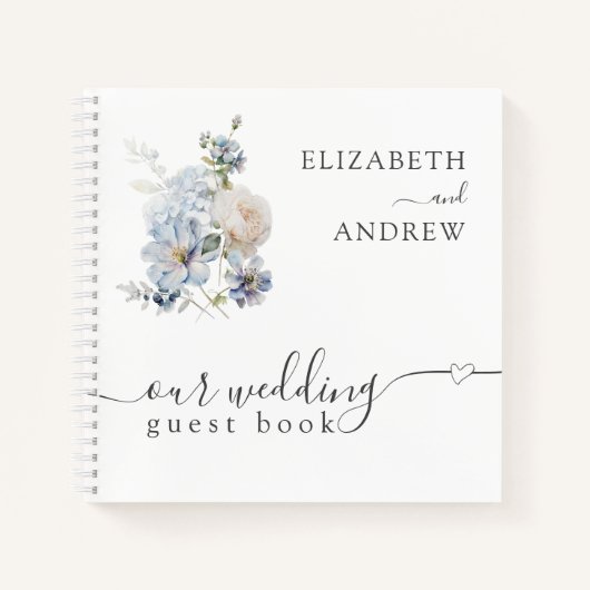 Dusty Blue & Blush Pink Floral Wedding Guest Book Notitieboek (Voorkant)