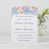Dusty Blue Blush Pink Floral Wedding Kaart (Staand voorkant)