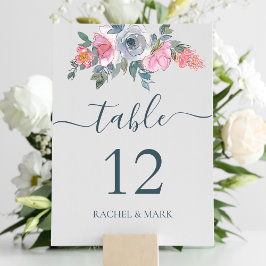 Dusty Blue Blush Pink Floral Wedding Kaart