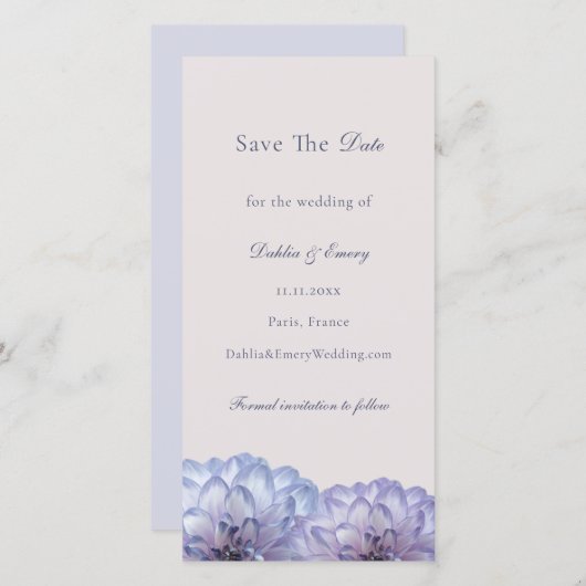 Dusty Blue Blush Pink Floral Wedding Save The Date (Voorkant / Achterkant)