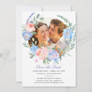 Dusty Blue Blush Pink Floral Wreath Wedding Save The Date