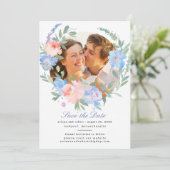 Dusty Blue Blush Pink Floral Wreath Wedding Save The Date (Staand voorkant)