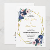 Dusty Blue Blush Pink Geometric Floral Wedding Kaart (Voorkant / Achterkant)