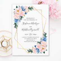 Dusty Blue Blush Pink Geometric Floral Wedding