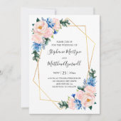 Dusty Blue Blush Pink Geometric Floral Wedding Kaart (Voorkant)