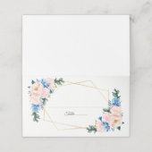 Dusty Blue Blush Pink Geometric Floral Wedding Plaatskaartje (Buitenkant ongevouwen)