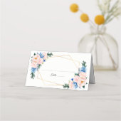 Dusty Blue Blush Pink Geometric Floral Wedding Plaatskaartje (Voorkant)