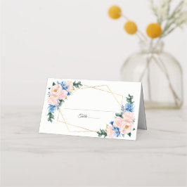 Dusty Blue Blush Pink Geometric Floral Wedding Plaatskaartje