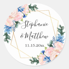 Dusty Blue Blush Pink Geometric Floral Wedding Ronde Sticker