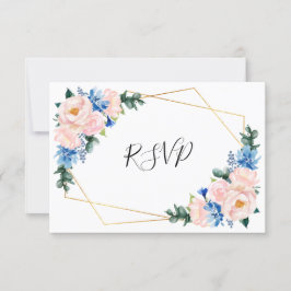 Dusty Blue Blush Pink Geometric Floral Wedding RSVP Kaartje