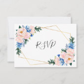 Dusty Blue Blush Pink Geometric Floral Wedding RSVP Kaartje (Voorkant)