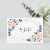 Dusty Blue Blush Pink Geometric Floral Wedding RSVP Kaartje (Staand voorkant)