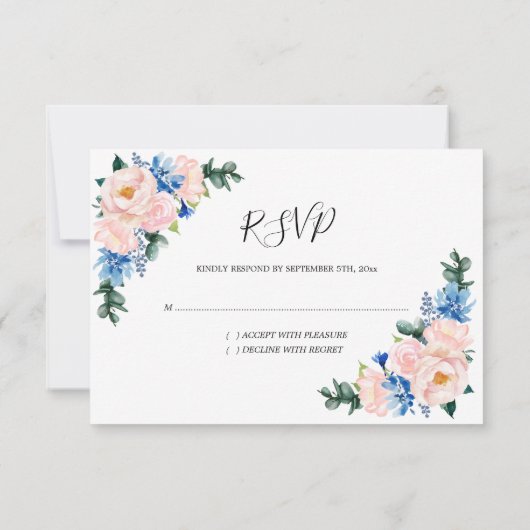 Dusty Blue Blush Pink Geometric Floral Wedding RSVP Kaartje (Achterkant)