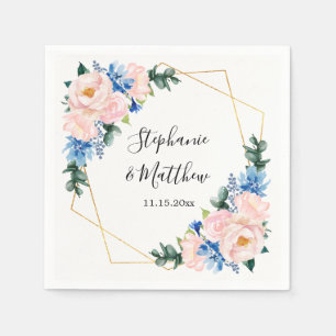 Dusty Blue Blush Pink Geometric Floral Wedding Servet