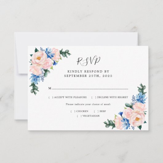 Dusty Blue Blush Pink Geometric Weddenmaaltijden RSVP Kaartje (Voorkant)