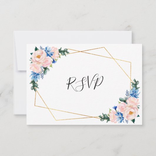 Dusty Blue Blush Pink Geometric Weddenmaaltijden RSVP Kaartje (Achterkant)