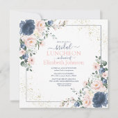 Dusty Blue Blush Pink Gold Floral Bridal Kaart (Voorkant)