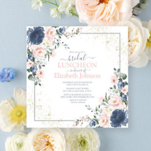 Dusty Blue Blush Pink Gold Floral Bridal Kaart
