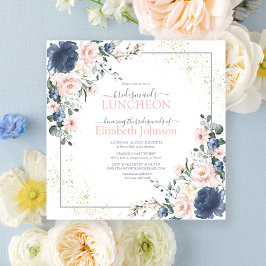 Dusty Blue Blush Pink Gold Floral Bridesmaid Kaart