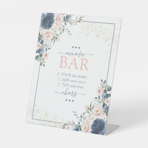 Dusty Blue Blush Pink Gold Floral Minosa Bar Reclamebord Met Voetstuk