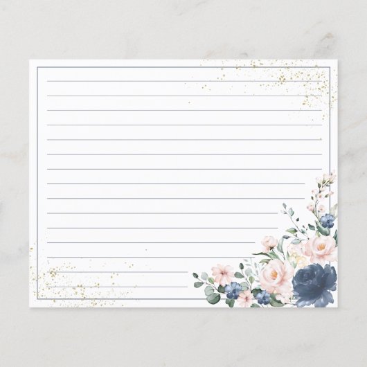 Dusty Blue Blush Pink Gold Floral Recipcard (Achterkant)