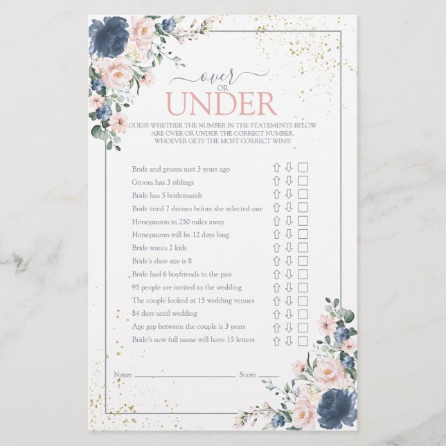 Dusty Blue Blush Pink Gold Floral Shower Game (Voorkant)