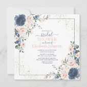 Dusty Blue Blush Pink Gold Floral Square Shower Kaart (Voorkant)