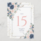 Dusty Blue Blush Pink Gold Floral Table Number (Voorkant / Achterkant)