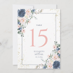 Dusty Blue Blush Pink Gold Floral Table Number