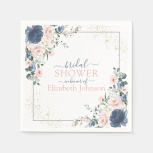 Dusty Blue Blush Pink Gold Floral Vrijgezellenfees Servet
